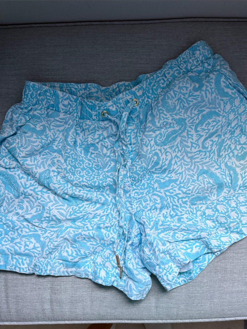 Lilly Pulitzer Ice Blue Printed Drawstring Athletic Shorts